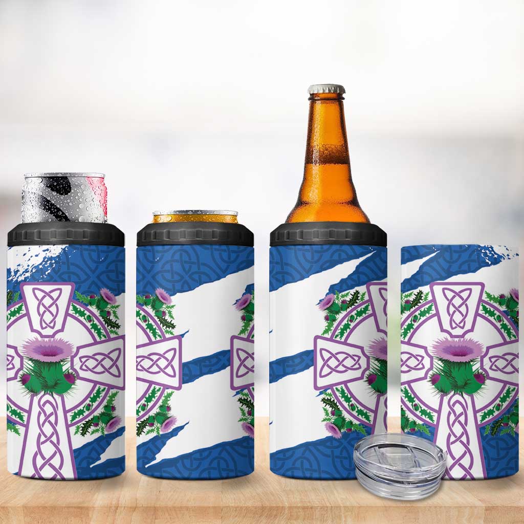 Scotland Celtic Cross 4 in 1 Can Cooler Tumbler Thistle Flowers - Wonder Print Shop