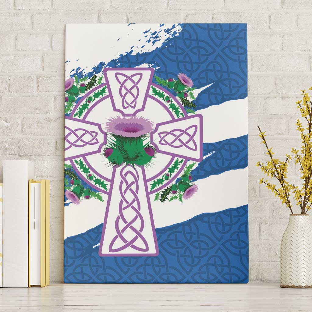 Scotland Celtic Cross Canvas Wall Art Thistle Flowers - Wonder Print Shop