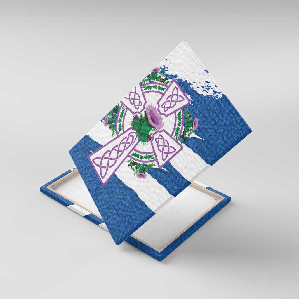 Scotland Celtic Cross Canvas Wall Art Thistle Flowers - Wonder Print Shop