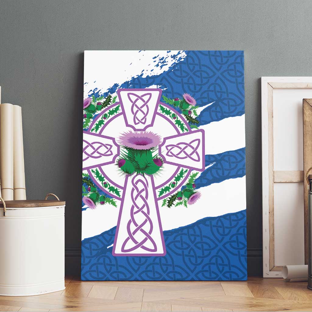 Scotland Celtic Cross Canvas Wall Art Thistle Flowers - Wonder Print Shop