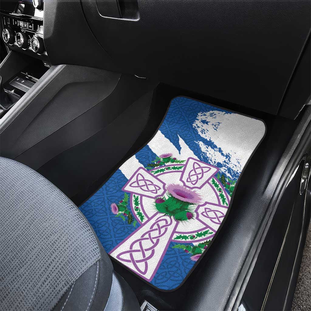 Scotland Celtic Cross Car Mats Thistle Flowers - Wonder Print Shop