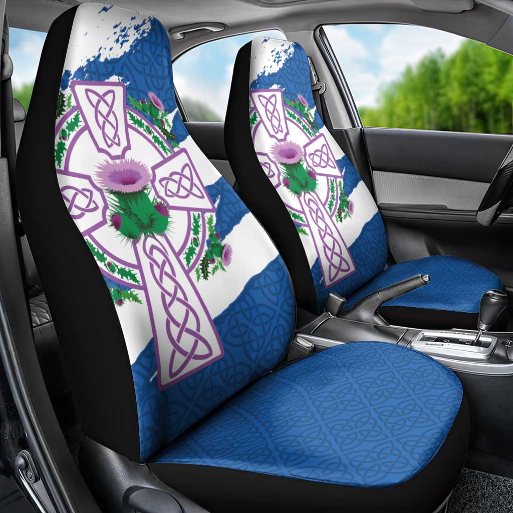 Scotland Celtic Cross Car Seat Cover Thistle Flowers - Wonder Print Shop