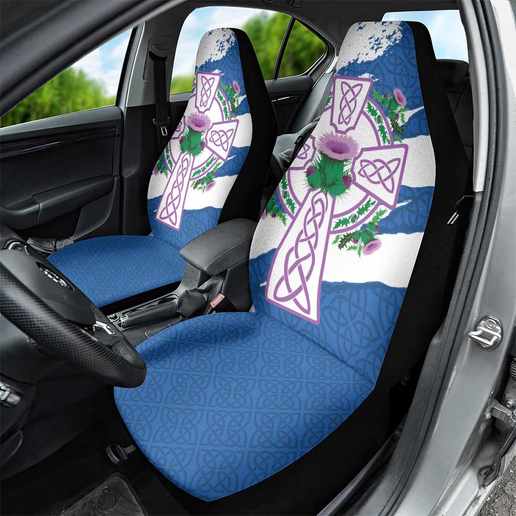Scotland Celtic Cross Car Seat Cover Thistle Flowers - Wonder Print Shop