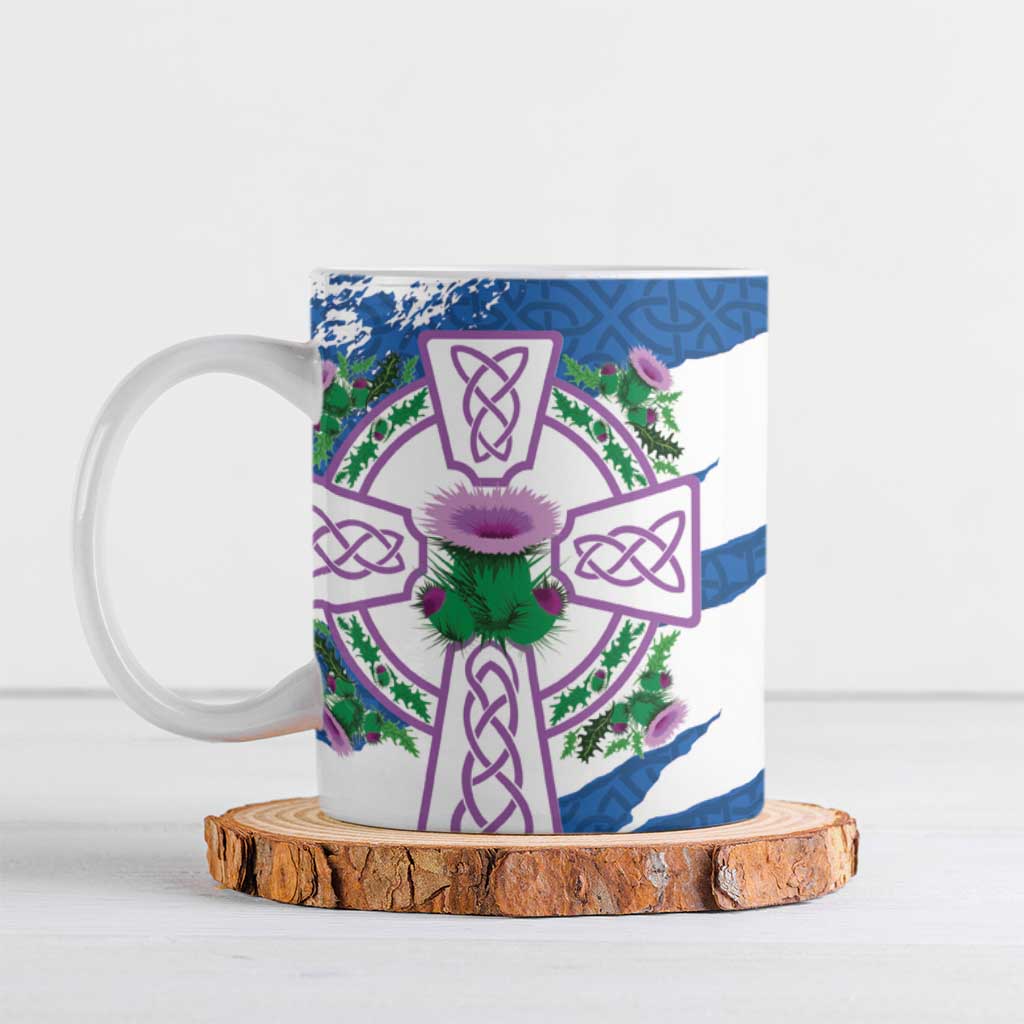 Scotland Celtic Cross Ceramic Mug Thistle Flowers - Wonder Print Shop