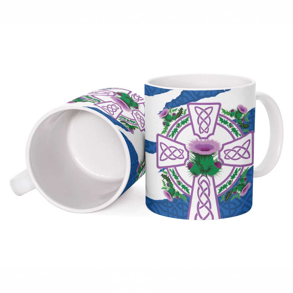 Scotland Celtic Cross Ceramic Mug Thistle Flowers - Wonder Print Shop