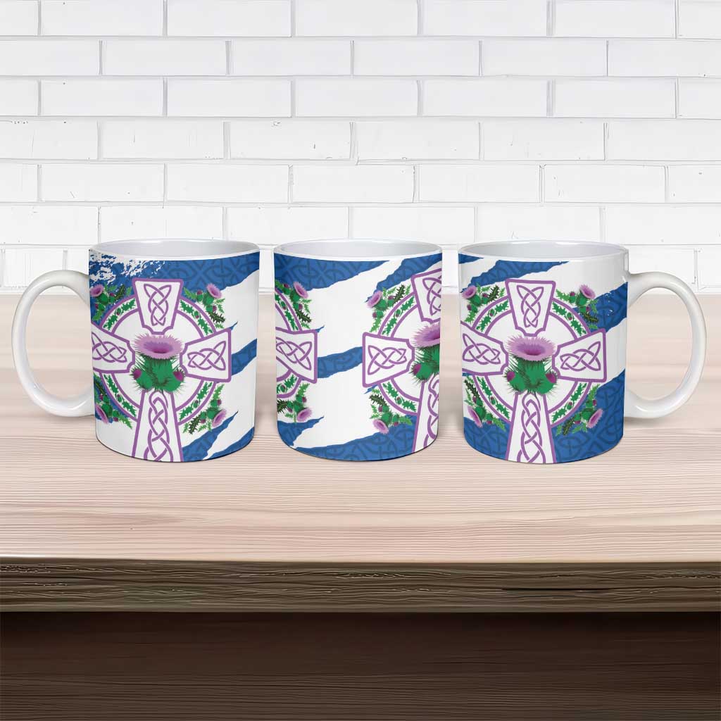 Scotland Celtic Cross Ceramic Mug Thistle Flowers - Wonder Print Shop
