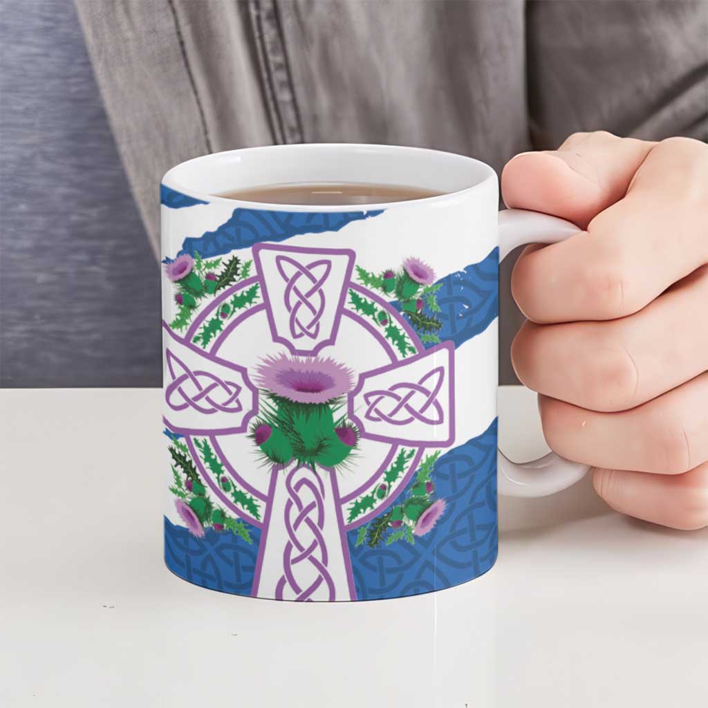 Scotland Celtic Cross Ceramic Mug Thistle Flowers - Wonder Print Shop