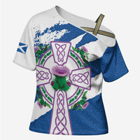 Scotland Celtic Cross Cross Shoulder Shirt Thistle Flowers - Wonder Print Shop