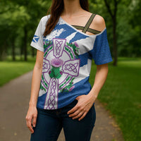 Scotland Celtic Cross Cross Shoulder Shirt Thistle Flowers - Wonder Print Shop