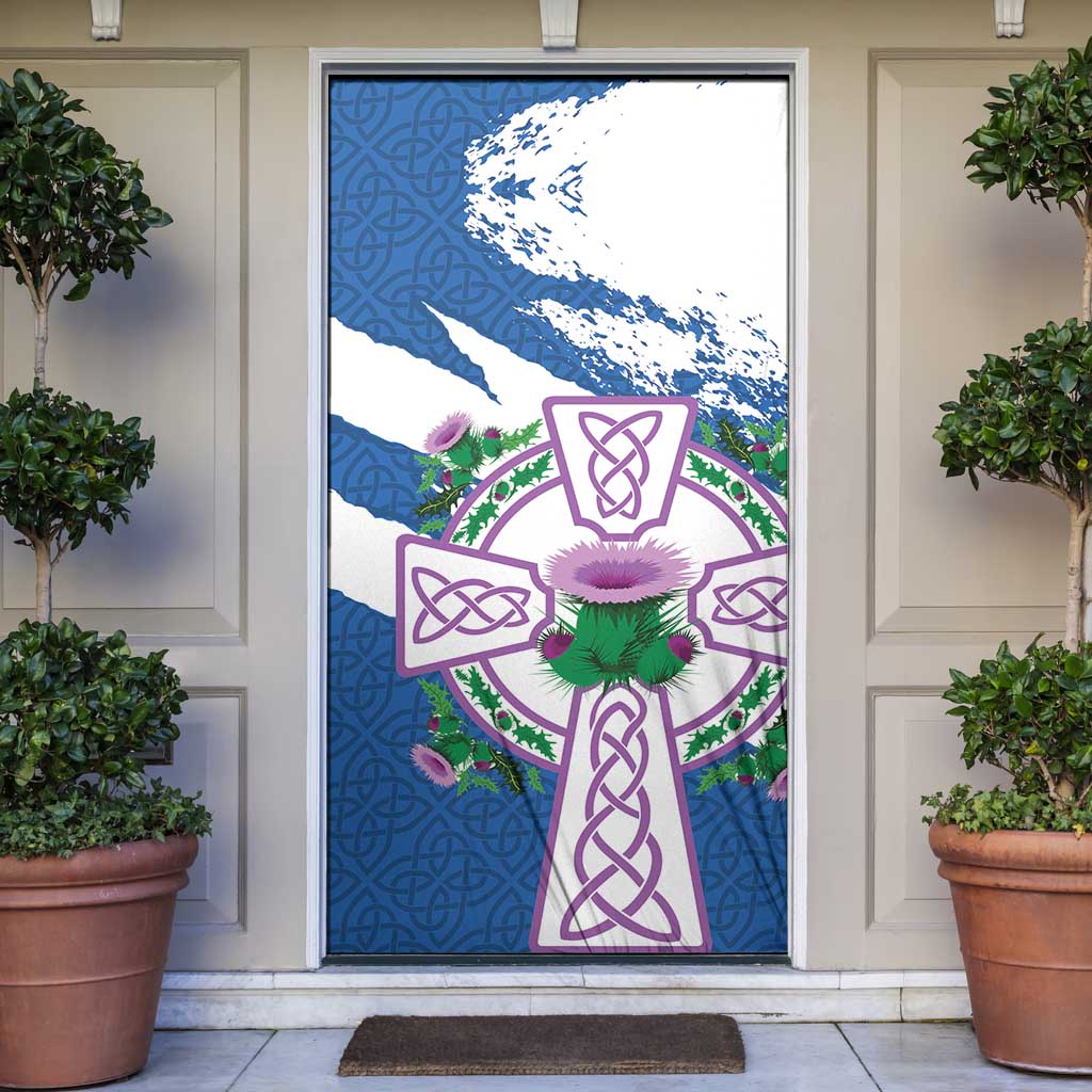 Scotland Celtic Cross Door Cover Thistle Flowers - Wonder Print Shop