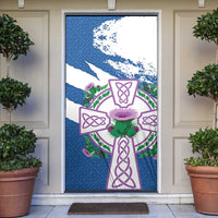 Scotland Celtic Cross Door Cover Thistle Flowers - Wonder Print Shop