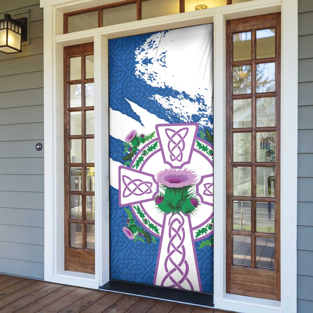 Scotland Celtic Cross Door Cover Thistle Flowers - Wonder Print Shop