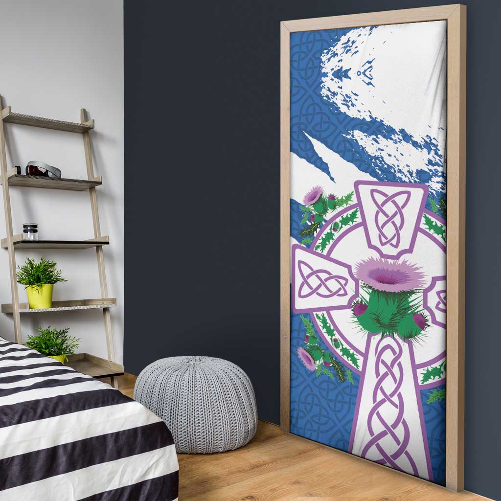 Scotland Celtic Cross Door Cover Thistle Flowers - Wonder Print Shop