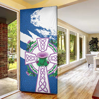 Scotland Celtic Cross Door Cover Thistle Flowers - Wonder Print Shop
