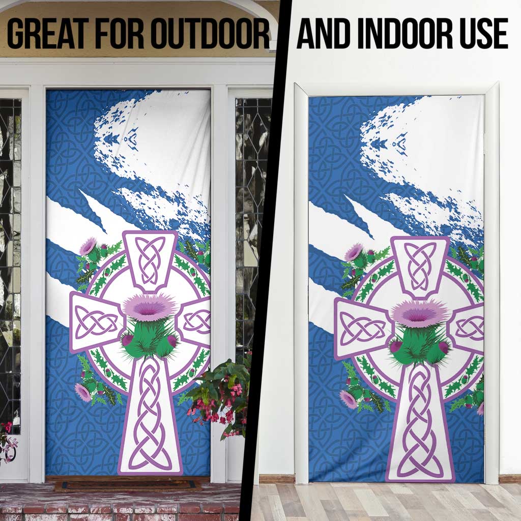 Scotland Celtic Cross Door Cover Thistle Flowers - Wonder Print Shop
