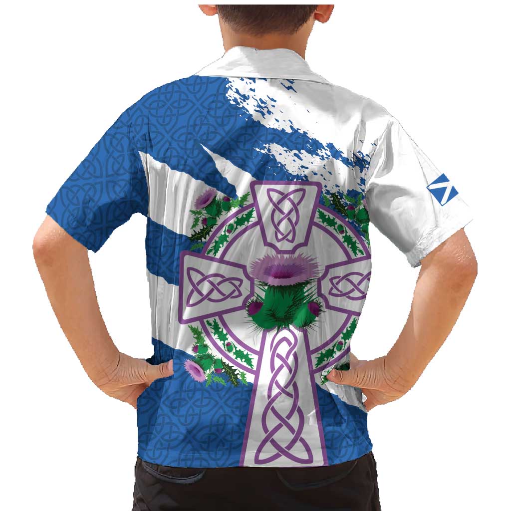 Scotland Celtic Cross Family Matching Mermaid Dress and Hawaiian Shirt Thistle Flowers - Wonder Print Shop