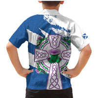 Scotland Celtic Cross Family Matching Mermaid Dress and Hawaiian Shirt Thistle Flowers - Wonder Print Shop