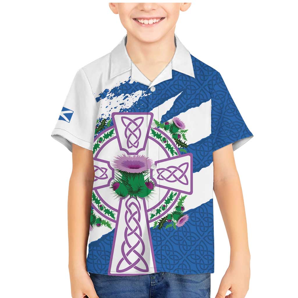 Scotland Celtic Cross Family Matching Mermaid Dress and Hawaiian Shirt Thistle Flowers - Wonder Print Shop