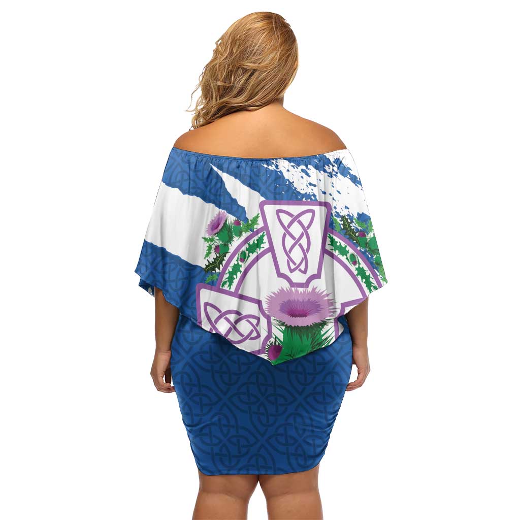 Scotland Celtic Cross Family Matching Off Shoulder Short Dress and Hawaiian Shirt Thistle Flowers - Wonder Print Shop