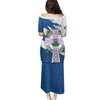 Scotland Celtic Cross Family Matching Puletasi and Hawaiian Shirt Thistle Flowers - Wonder Print Shop