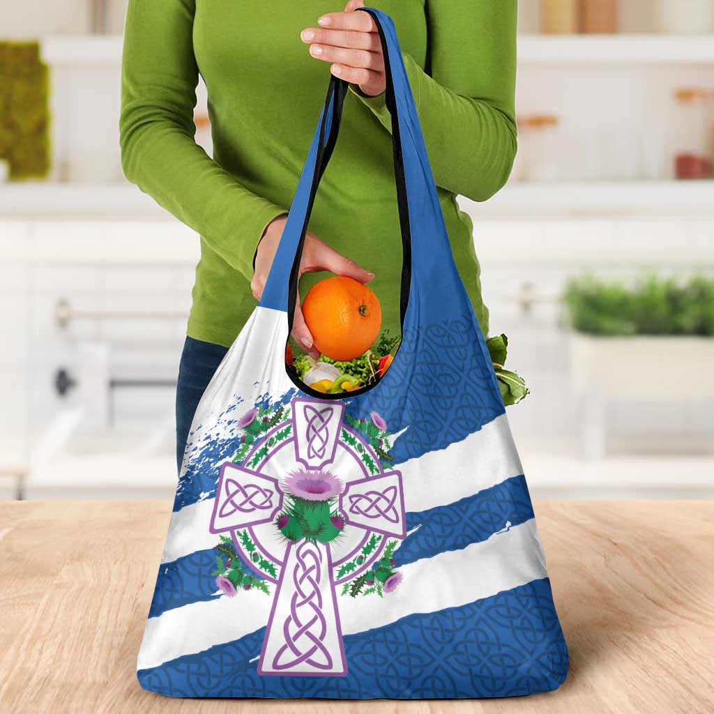 Scotland Celtic Cross Grocery Bag Thistle Flowers - Wonder Print Shop
