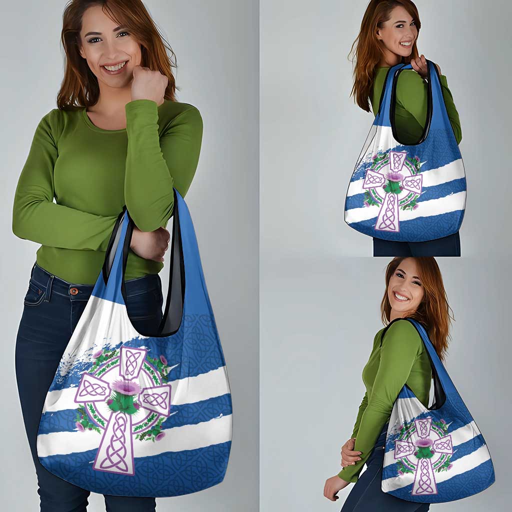 Scotland Celtic Cross Grocery Bag Thistle Flowers - Wonder Print Shop
