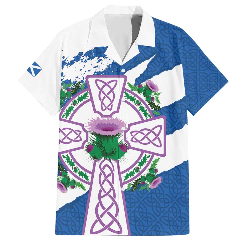 Scotland Celtic Cross Hawaiian Shirt Thistle Flowers - Wonder Print Shop