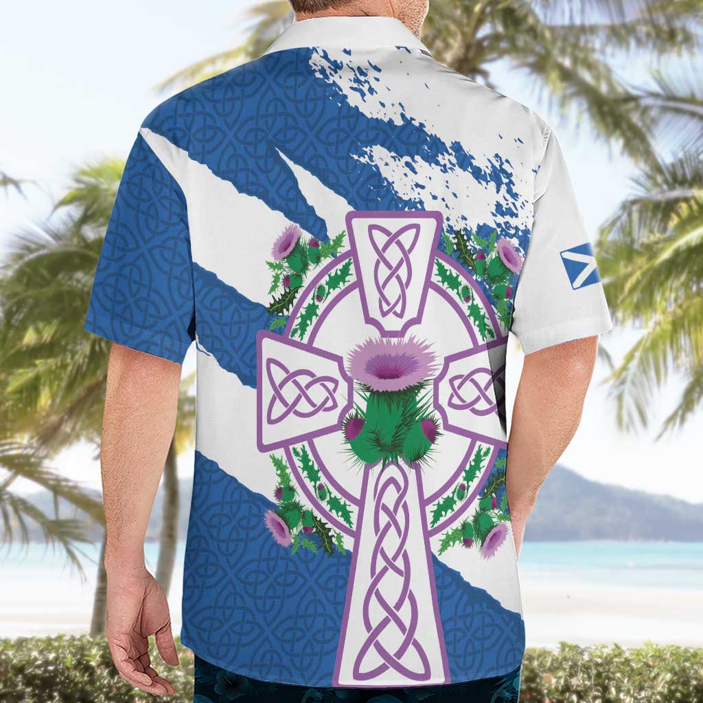 Scotland Celtic Cross Hawaiian Shirt Thistle Flowers - Wonder Print Shop