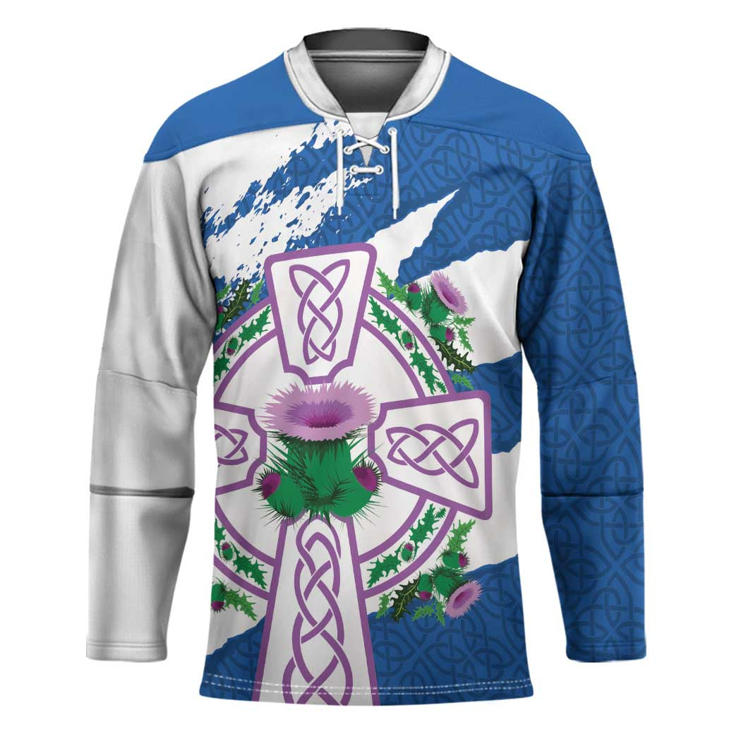 Scotland Celtic Cross Hockey Jersey Thistle Flowers - Wonder Print Shop