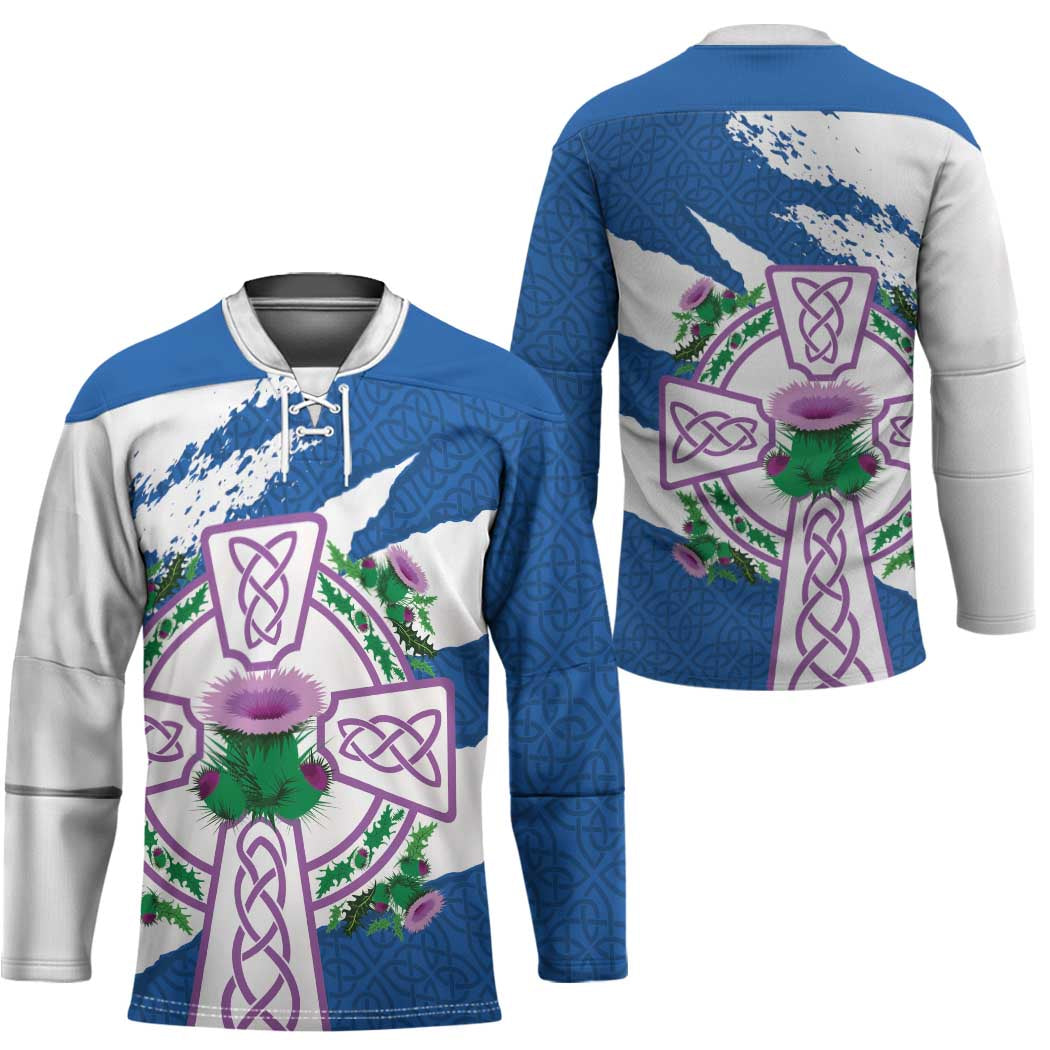 Scotland Celtic Cross Hockey Jersey Thistle Flowers - Wonder Print Shop