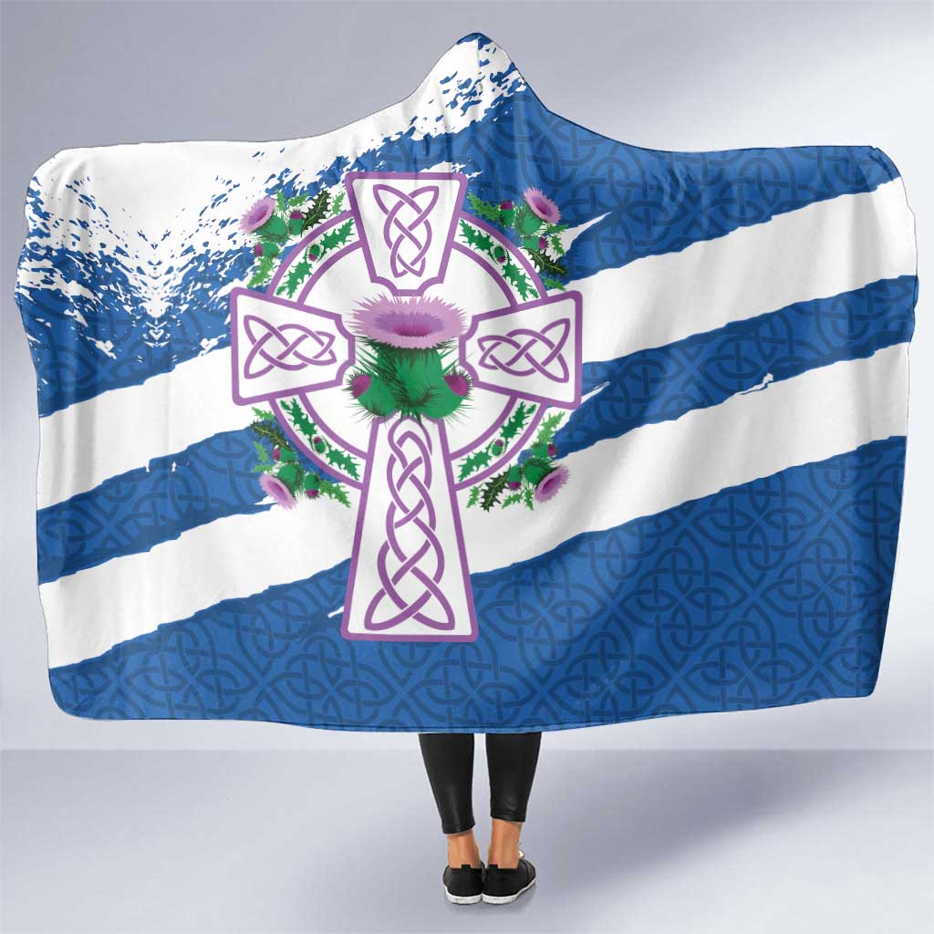 Scotland Celtic Cross Hooded Blanket Thistle Flowers - Wonder Print Shop
