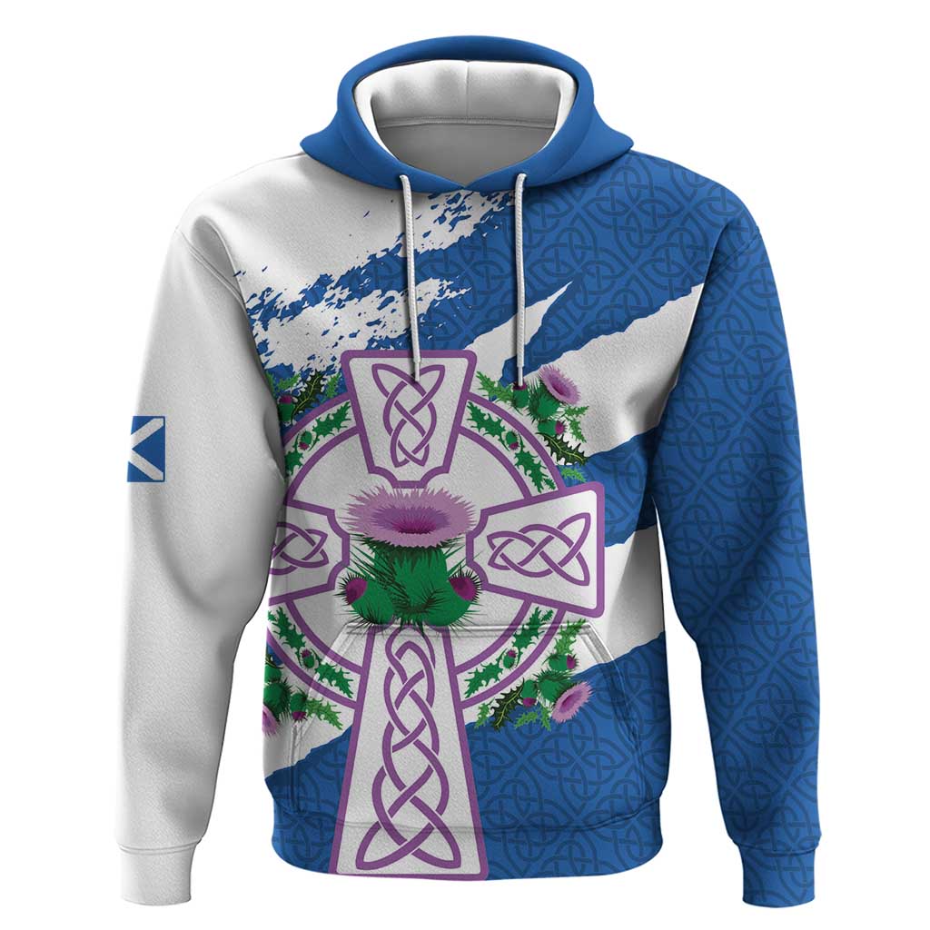 Scotland Celtic Cross Hoodie Thistle Flowers - Wonder Print Shop