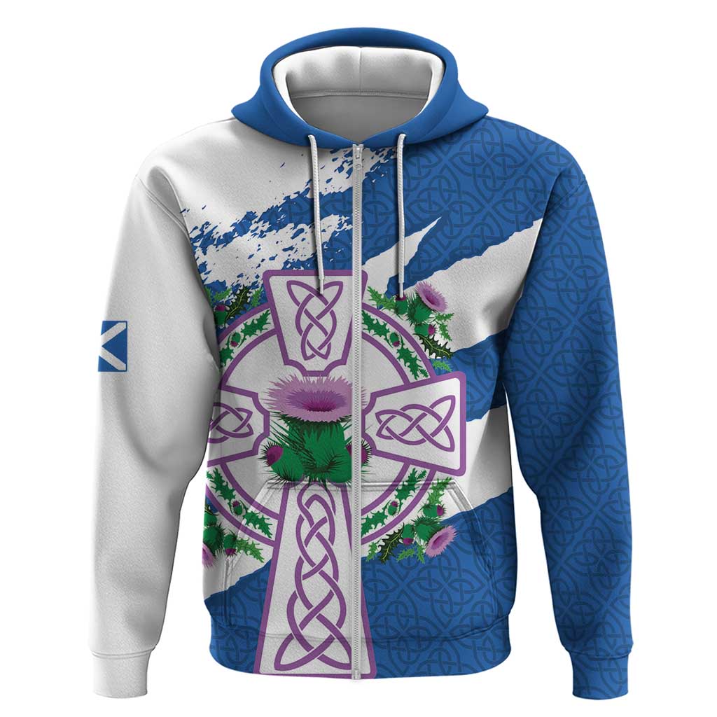 Scotland Celtic Cross Hoodie Thistle Flowers - Wonder Print Shop