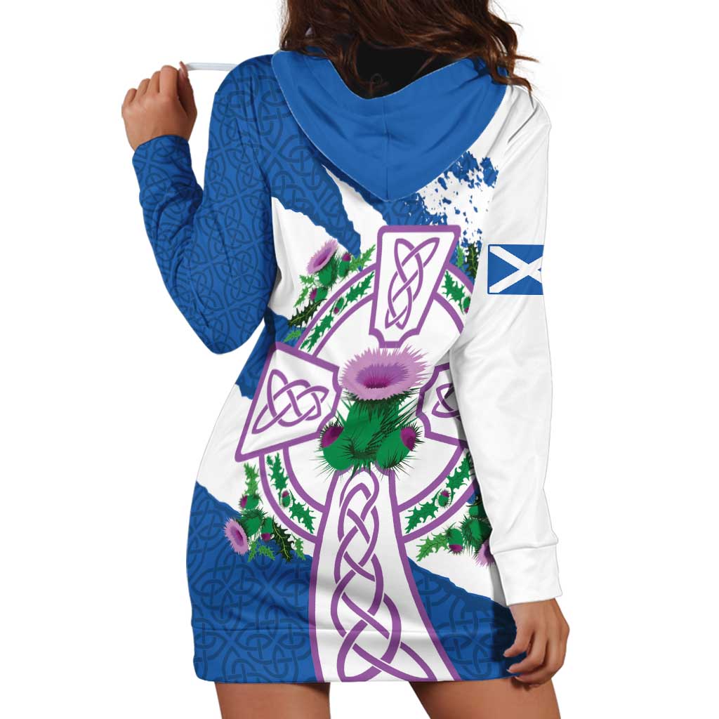 Scotland Celtic Cross Hoodie Dress Thistle Flowers - Wonder Print Shop