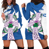 Scotland Celtic Cross Hoodie Dress Thistle Flowers - Wonder Print Shop