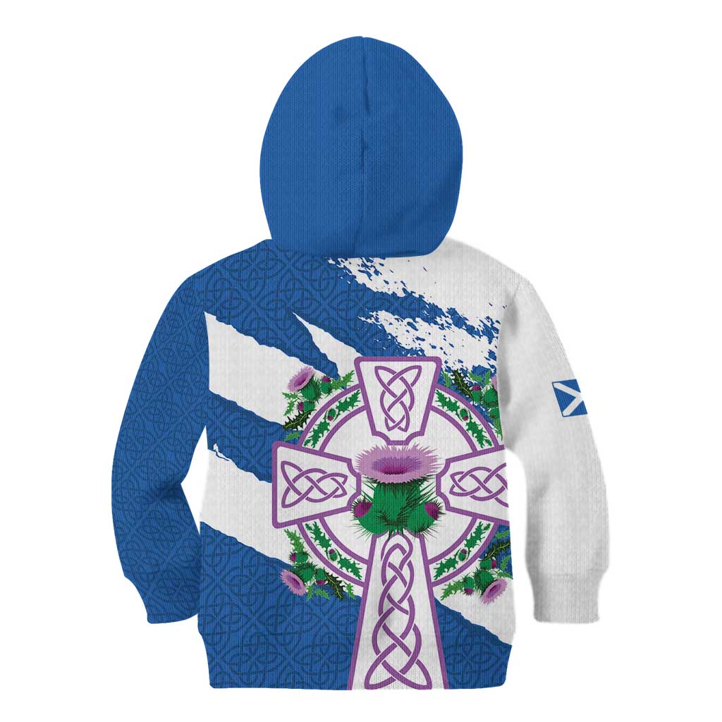 Scotland Celtic Cross Kid Hoodie Thistle Flowers - Wonder Print Shop