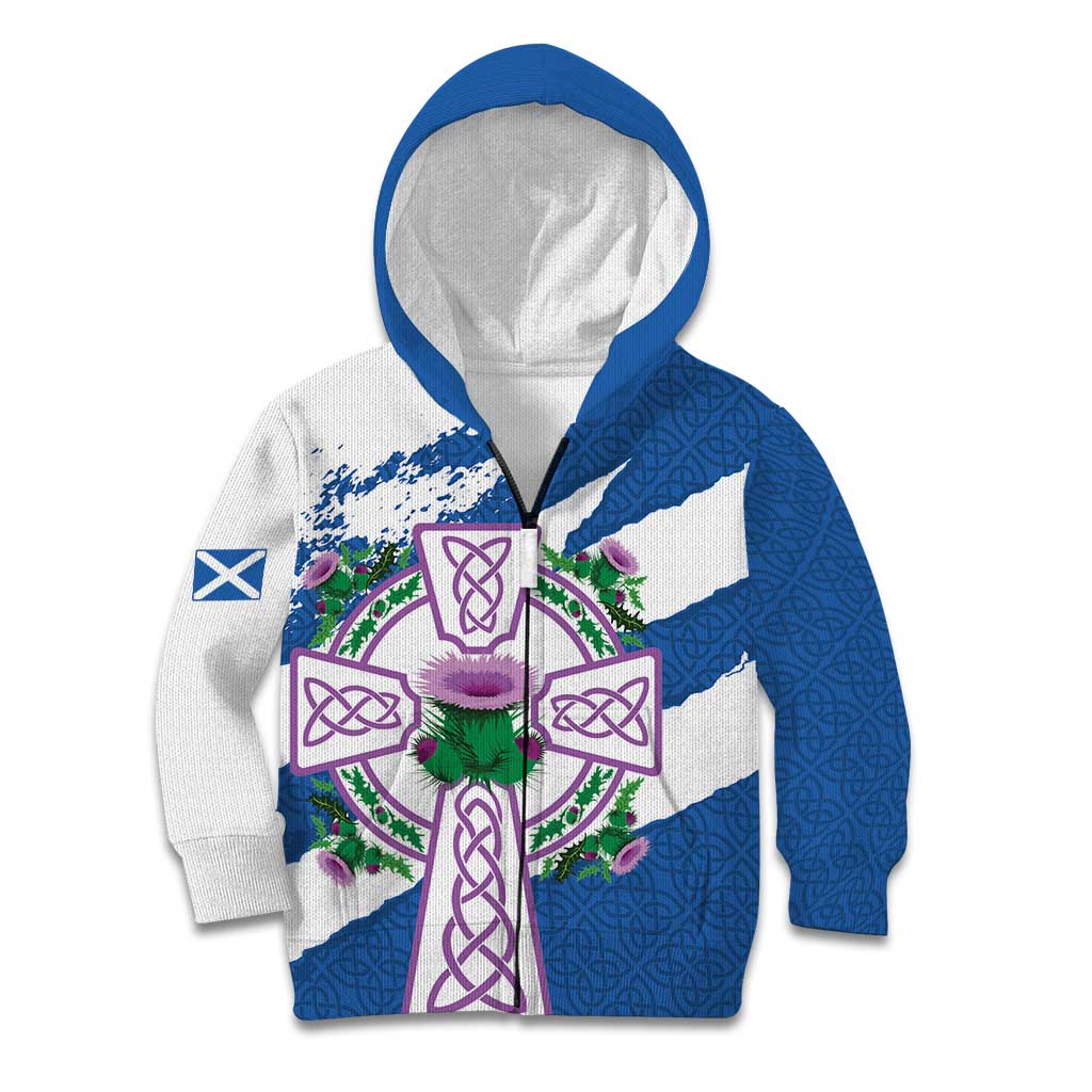Scotland Celtic Cross Kid Hoodie Thistle Flowers - Wonder Print Shop