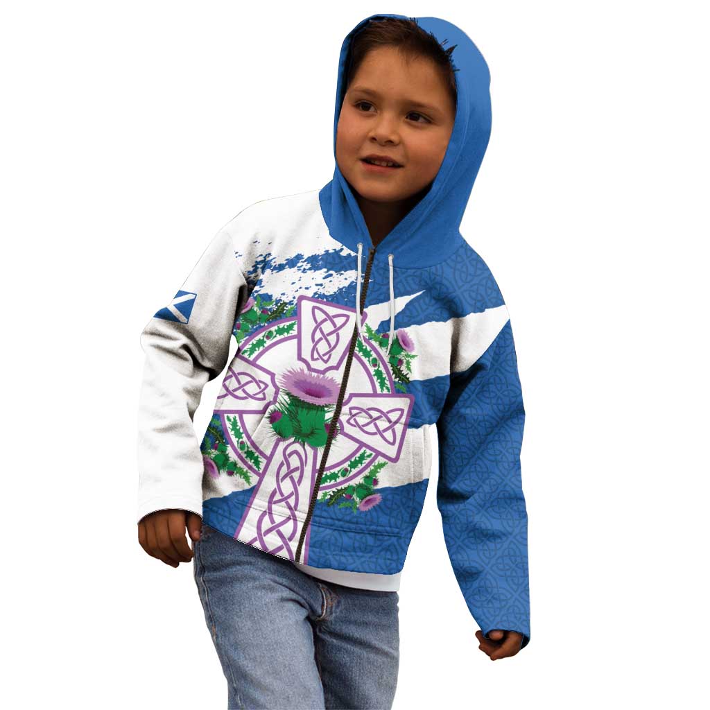Scotland Celtic Cross Kid Hoodie Thistle Flowers - Wonder Print Shop