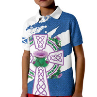 Scotland Celtic Cross Kid Polo Shirt Thistle Flowers - Wonder Print Shop