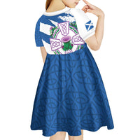Scotland Celtic Cross Kid Short Sleeve Dress Thistle Flowers - Wonder Print Shop