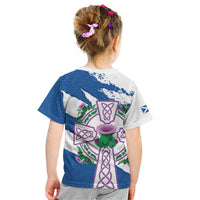 Scotland Celtic Cross Kid T Shirt Thistle Flowers - Wonder Print Shop