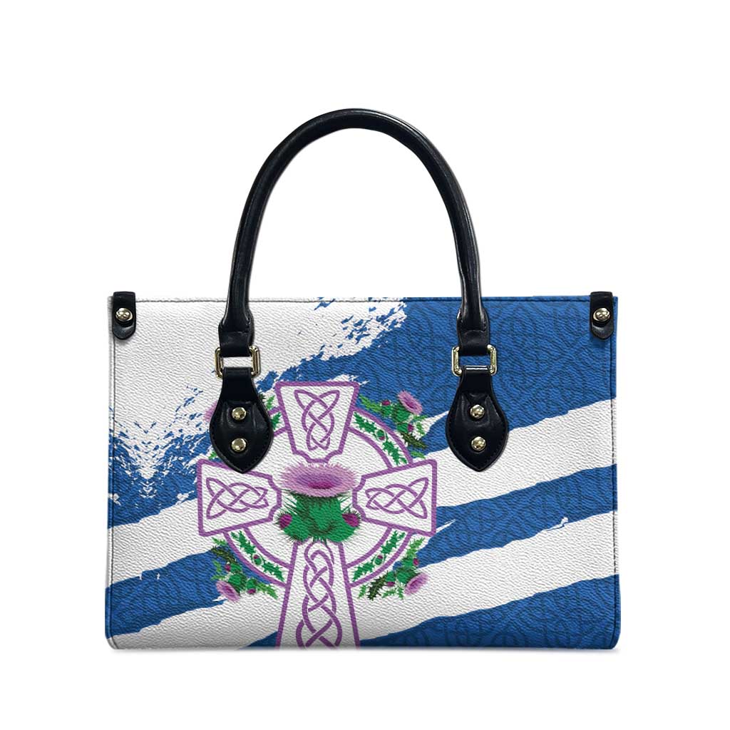 Scotland Celtic Cross Leather Bag Thistle Flowers - Wonder Print Shop