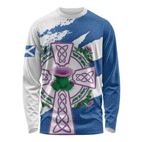 Scotland Celtic Cross Long Sleeve Shirt Thistle Flowers - Wonder Print Shop