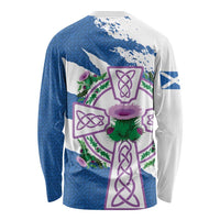 Scotland Celtic Cross Long Sleeve Shirt Thistle Flowers - Wonder Print Shop