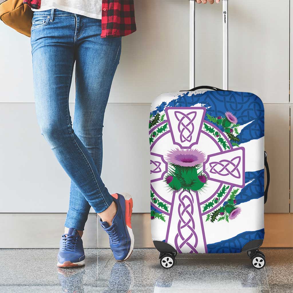 Scotland Celtic Cross Luggage Cover Thistle Flowers - Wonder Print Shop