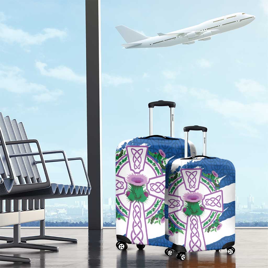 Scotland Celtic Cross Luggage Cover Thistle Flowers - Wonder Print Shop