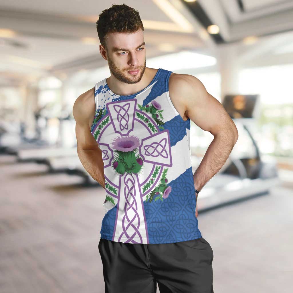 Scotland Celtic Cross Men Tank Top Thistle Flowers - Wonder Print Shop