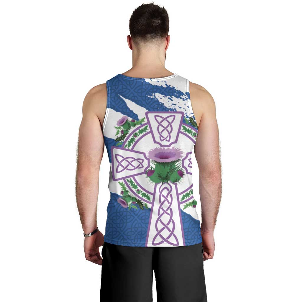 Scotland Celtic Cross Men Tank Top Thistle Flowers - Wonder Print Shop
