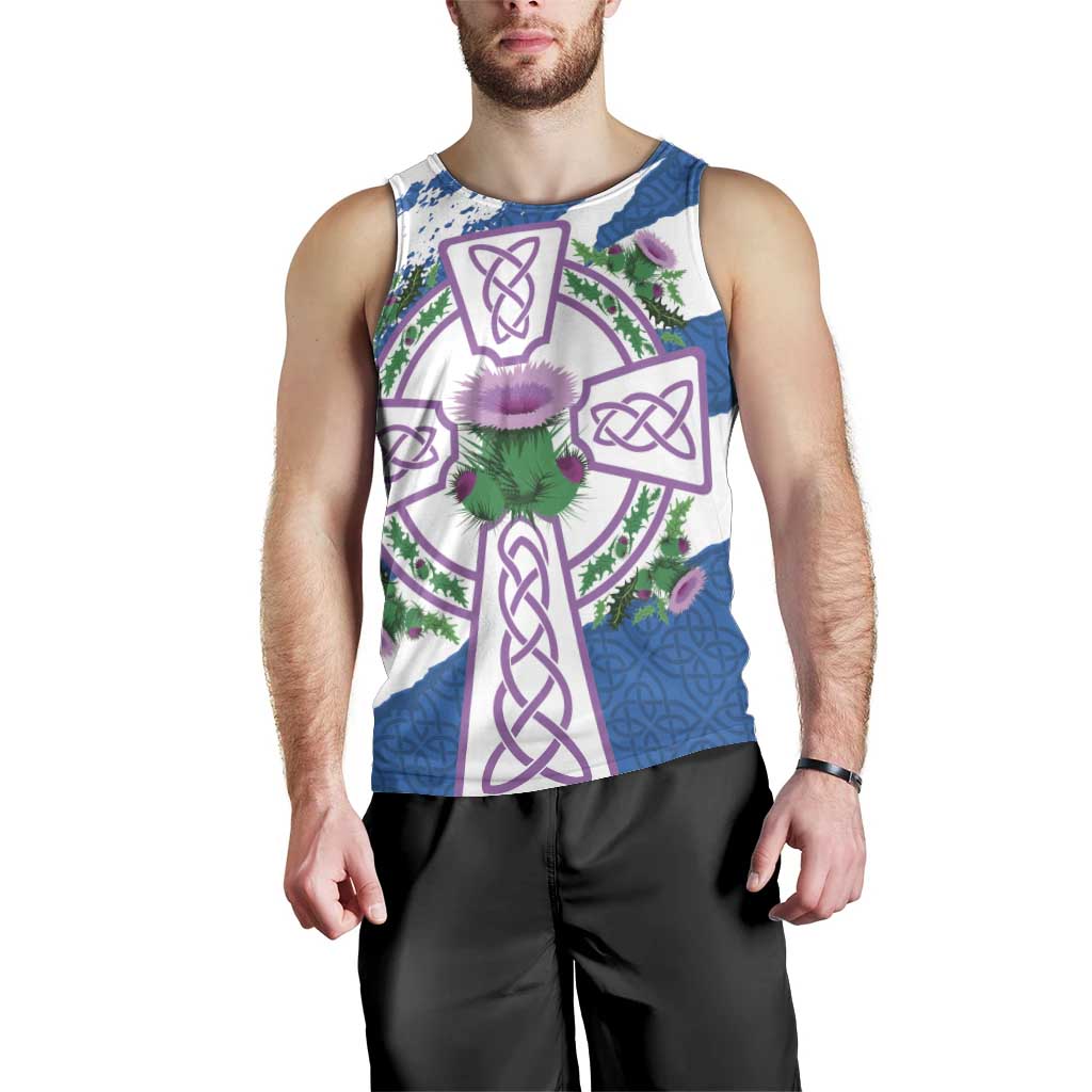 Scotland Celtic Cross Men Tank Top Thistle Flowers - Wonder Print Shop