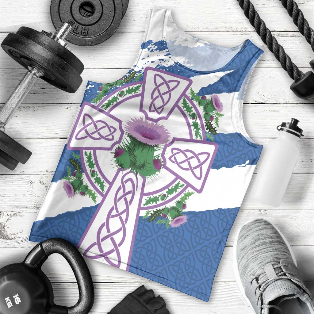 Scotland Celtic Cross Men Tank Top Thistle Flowers - Wonder Print Shop